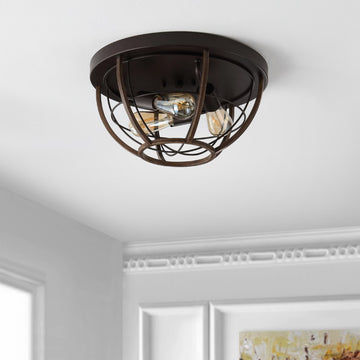 Lyla 15.75" Rustic Farmhouse Iron LED Flush Mount - JONATHAN Y
